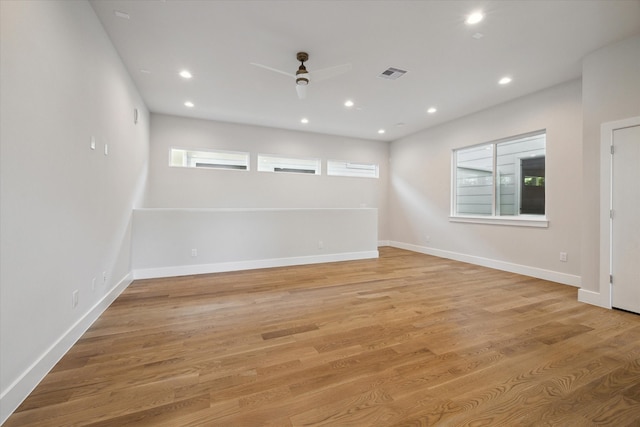 interior space featuring ceiling fan and light hardwood / wood-style flooring