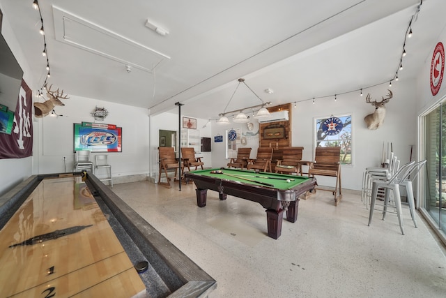 game room with an AC wall unit and pool table