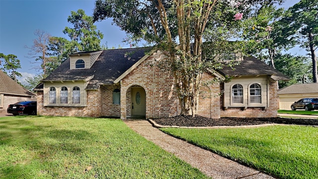 english style home featuring a front yard