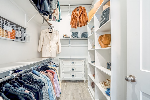 spacious closet featuring light hardwood / wood-style floors