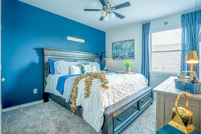 bedroom featuring carpet and ceiling fan