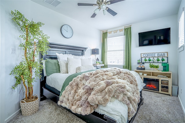 bedroom with carpet floors and ceiling fan