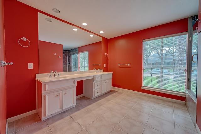 bathroom with vanity, tile patterned floors, and plenty of natural light