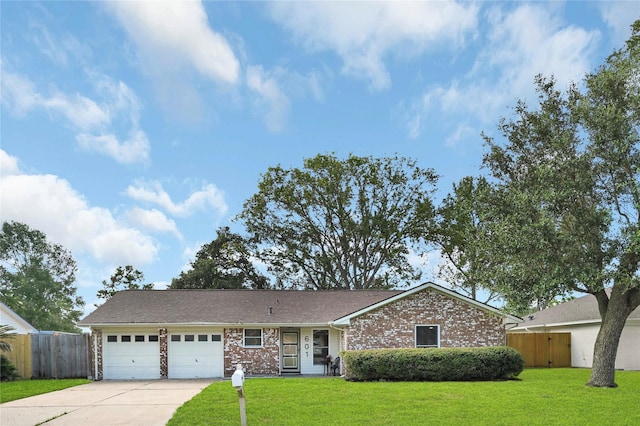 ranch-style home featuring a front yard and a garage