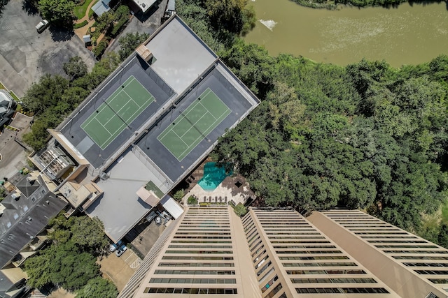 bird's eye view featuring a water view