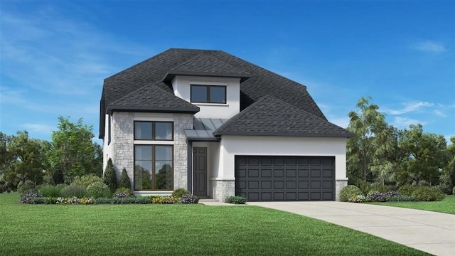 view of front facade featuring a garage and a front lawn