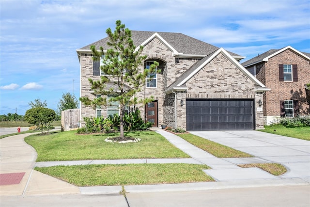 view of front of property with a garage and a front yard