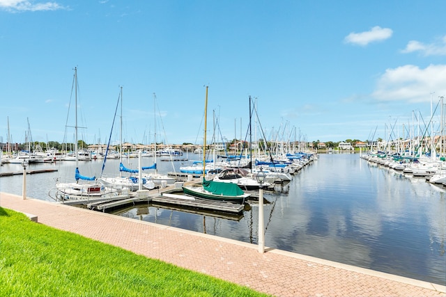 dock area featuring a water view