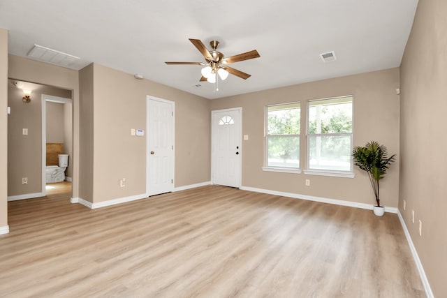 entryway featuring light hardwood / wood-style flooring and ceiling fan