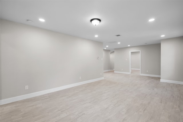 basement with light wood-type flooring