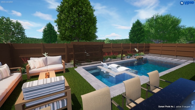 view of pool with an outdoor hangout area and an in ground hot tub