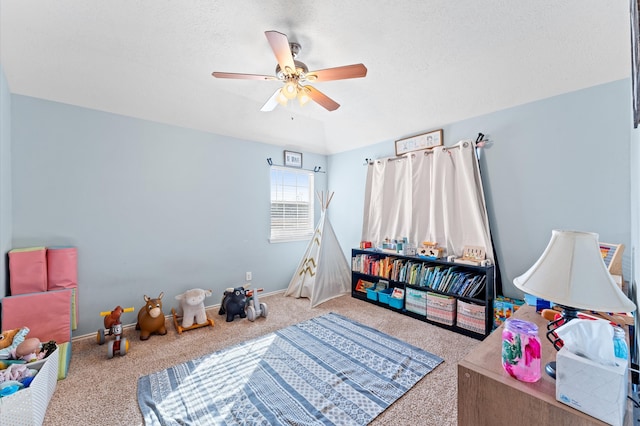 bedroom featuring light colored carpet and ceiling fan