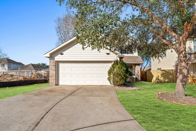 single story home with a garage and a front lawn