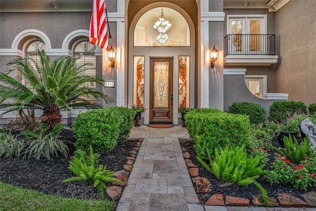 doorway to property with a balcony