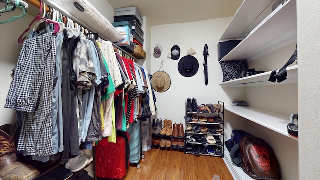 walk in closet featuring wood-type flooring