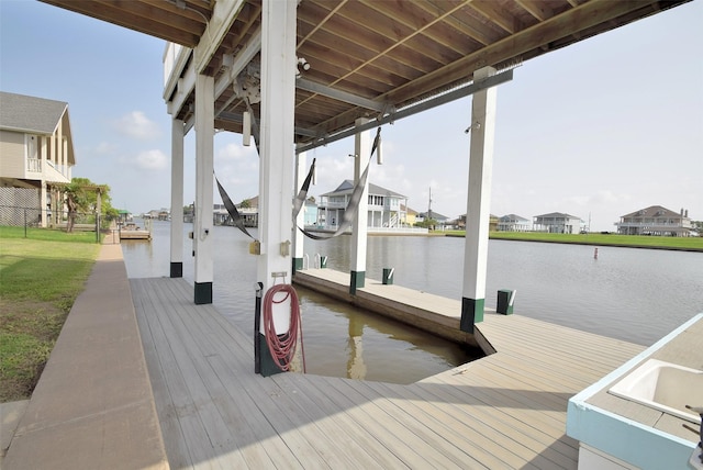 view of dock with a water view