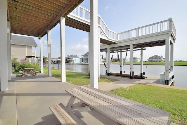 view of patio / terrace featuring a water view