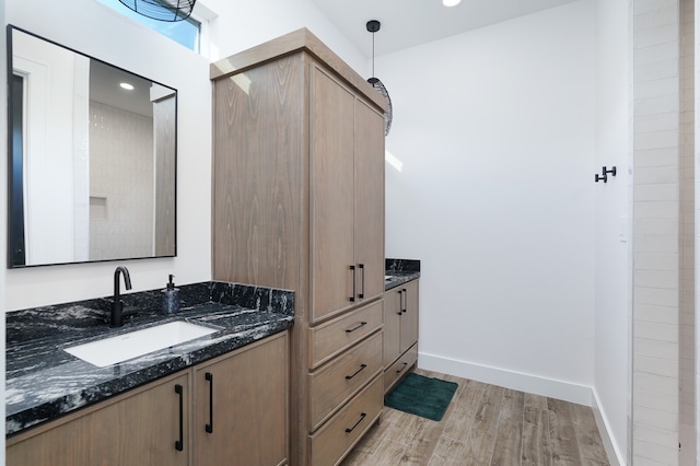 bathroom featuring vanity and wood-type flooring