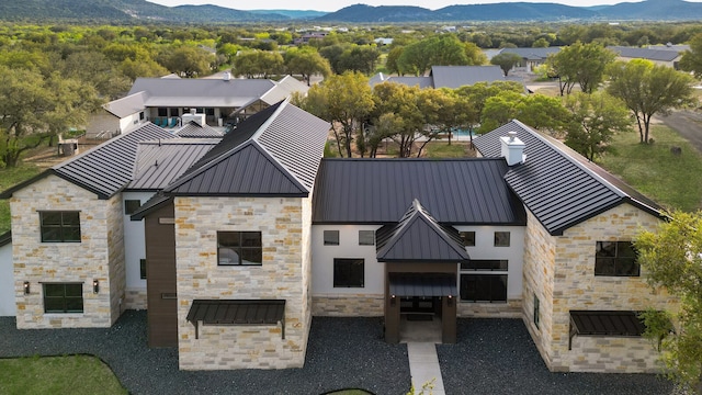 drone / aerial view with a mountain view