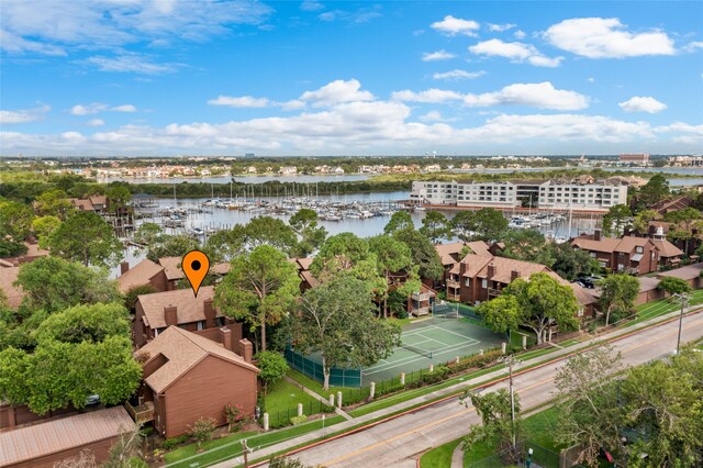 aerial view with a water view