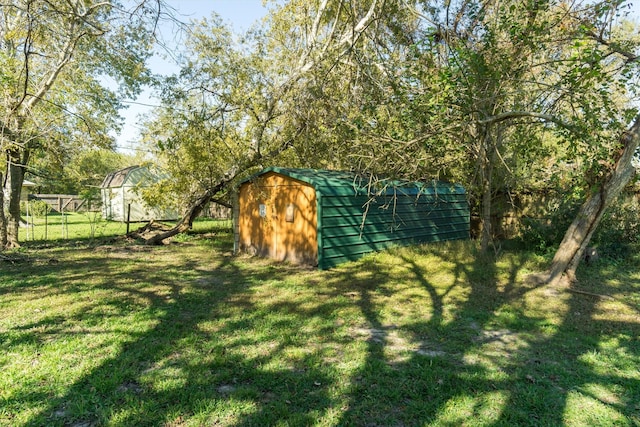 view of yard with a storage unit