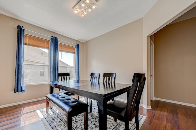 dining room with lofted ceiling and hardwood / wood-style floors