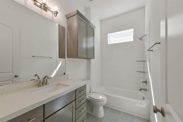 full bathroom featuring tile patterned flooring, shower / washtub combination, vanity, and toilet