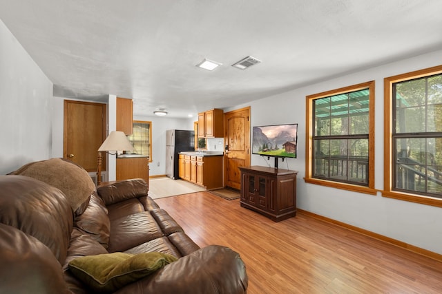 living room with light hardwood / wood-style floors