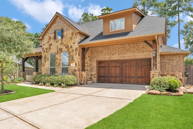 view of front of property featuring a garage and a front yard