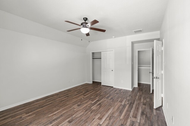 unfurnished bedroom with hardwood / wood-style floors and ceiling fan