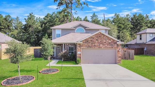 front facade featuring a garage and a front lawn