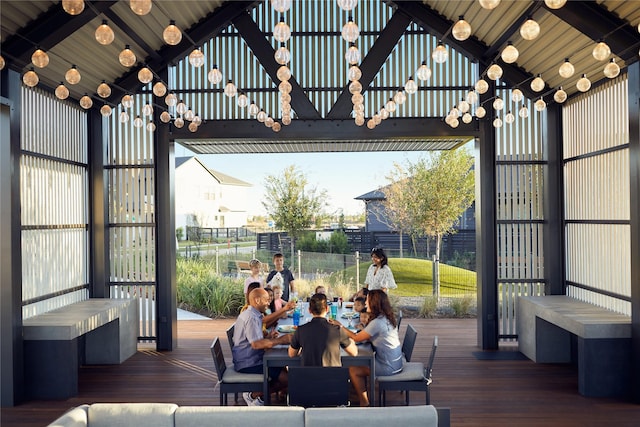 exterior space with an outdoor living space and a gazebo