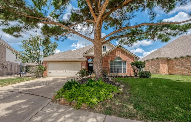 view of front of property with a garage and a front yard