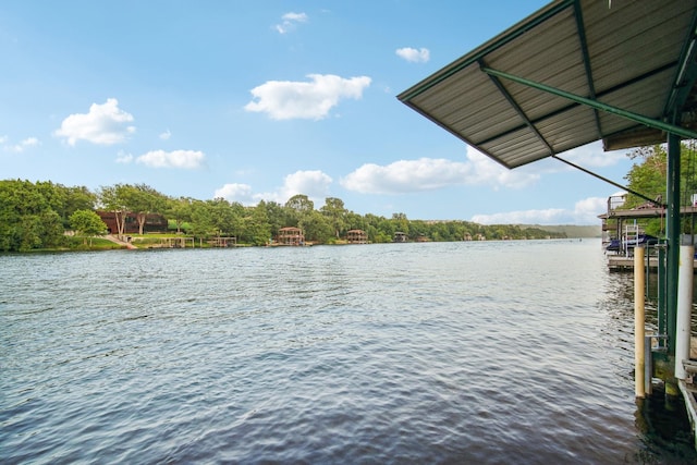 view of dock with a water view