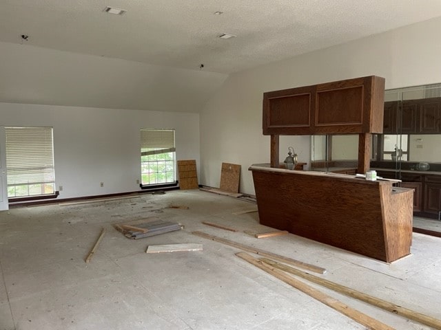 kitchen with lofted ceiling