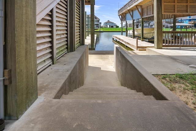 stairs featuring a water view