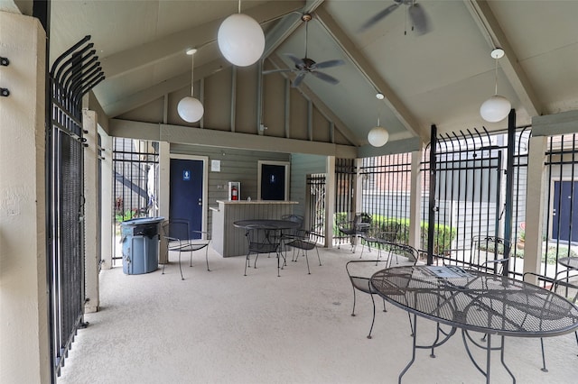 view of patio featuring ceiling fan