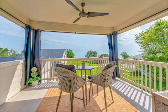 balcony with ceiling fan