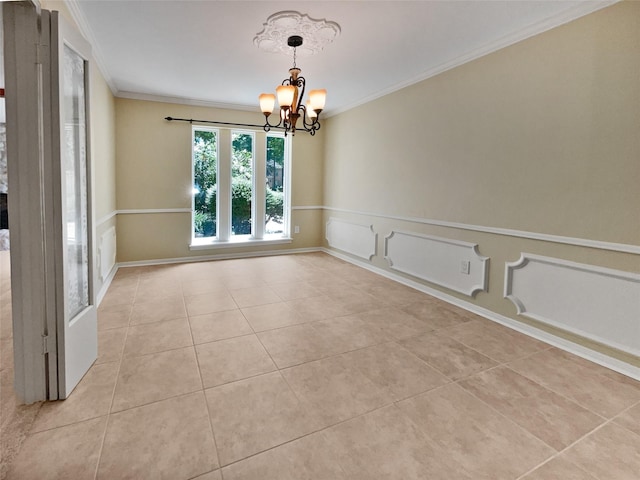 15215 Benfer Rd, Houston, TX 77069 - unfurnished room with ornamental molding, light tile patterned floors, and an inviting chandelier