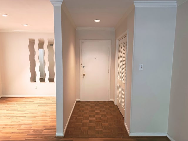 corridor with crown molding