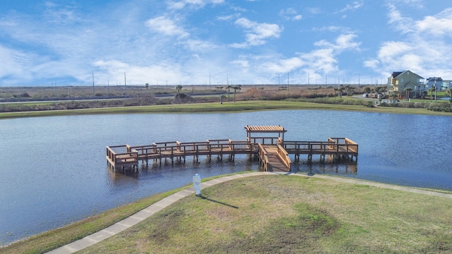 view of dock with a water view