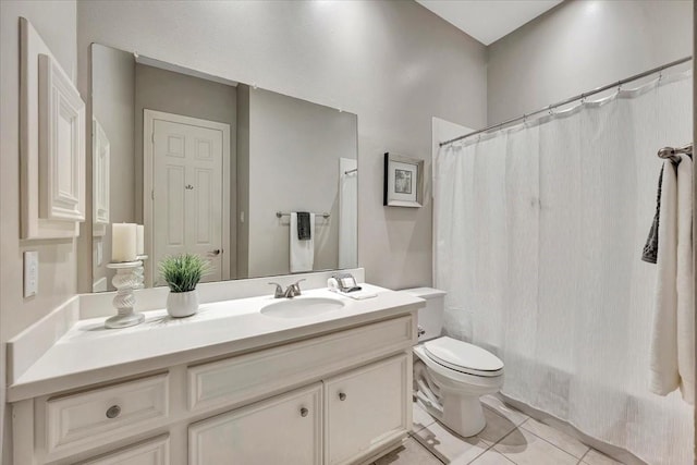 full bathroom with vanity, tile patterned flooring, shower / bath combo, and toilet