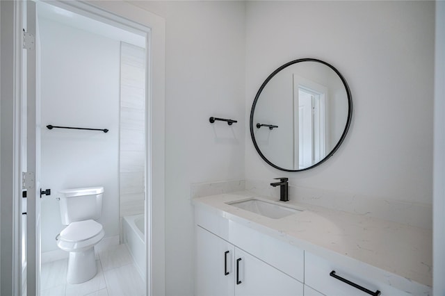 full bathroom featuring vanity, toilet, tile patterned flooring, and  shower combination