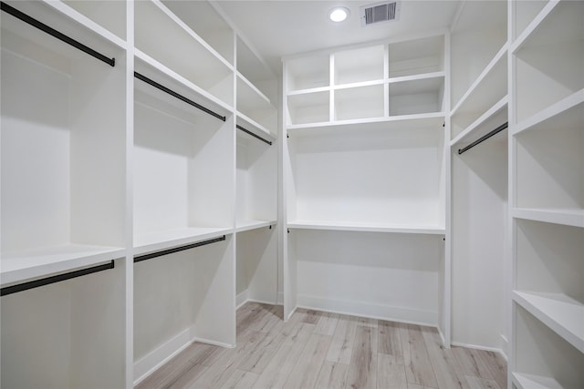 spacious closet with light hardwood / wood-style flooring