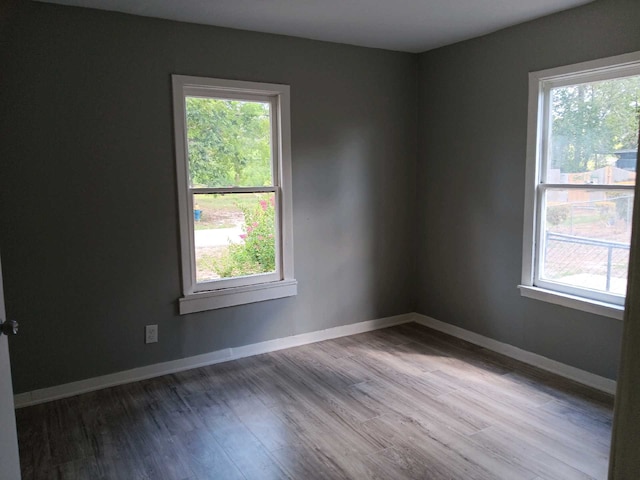 empty room with plenty of natural light and light hardwood / wood-style floors