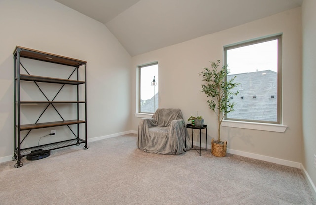 5727 Daylight Cv, Fulshear, TX 77441 - living area with carpet, lofted ceiling, and baseboards