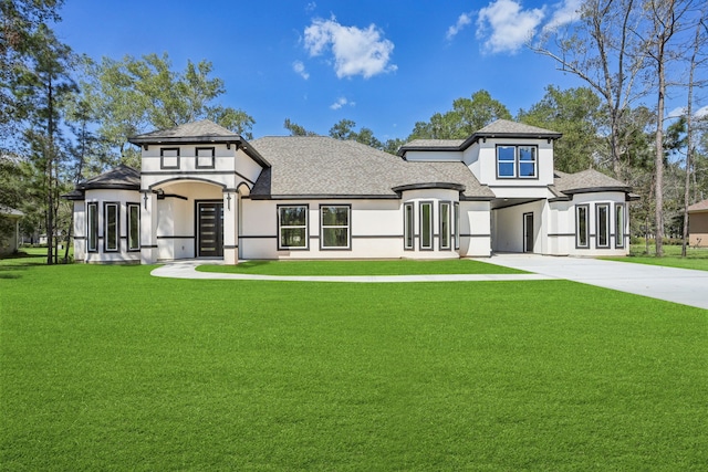 view of front of property with a front lawn and french doors