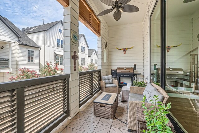 balcony with ceiling fan and grilling area