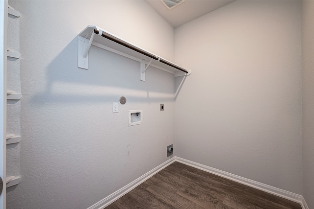 washroom featuring hookup for an electric dryer, hardwood / wood-style floors, and washer hookup