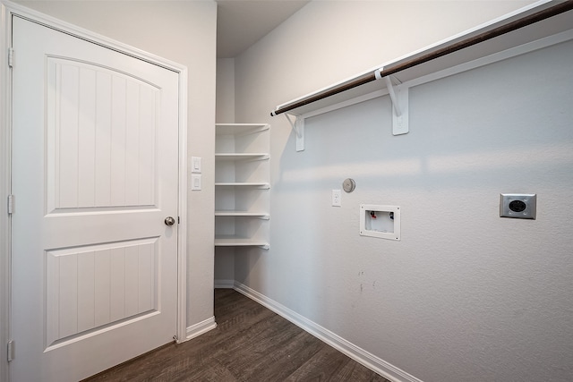 laundry room featuring washer hookup, hookup for an electric dryer, and dark wood-type flooring